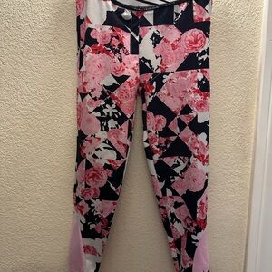 Nike Kids Leggings - Pink and Black Floral Geometric